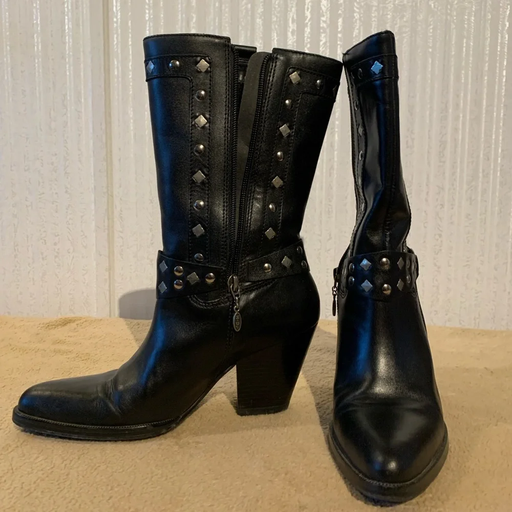 Harley-Davidson Black Leather Heeled Boots - Picture 1 of 8